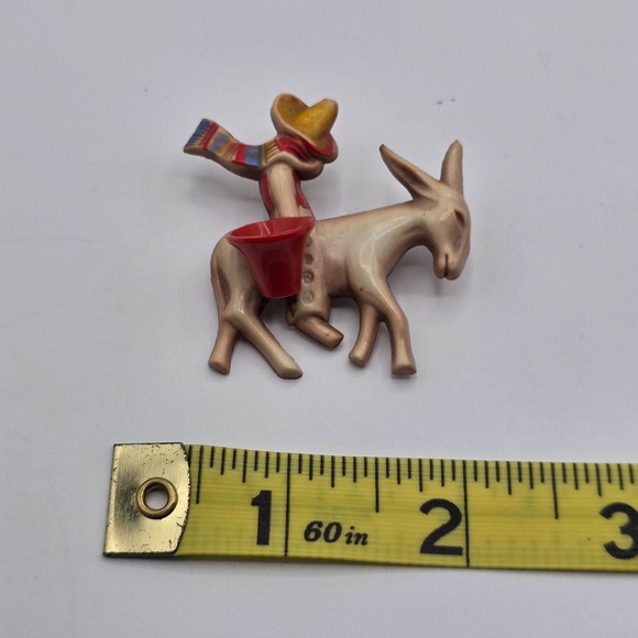 Vintage Donkey Burro Rider Brooch Pin Sombrero Resin Southwestern Novelty - Picture 3 of 8